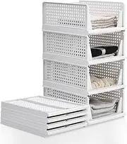 Wardrobe Clothes Organizer, Stackable & Collapsible Storage Basket, XVersion 4pcs Drawer Rack Folding Storage Box for Wardrobe Cabinet Kitchen Bathroom Office Closet Organizer (43L x 33.5W x 14H)