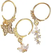 [WESIEVYA] Unique Nose Piercing Jewelry 3pcs Women's Stainless Steel Nose Studs Rhinestones