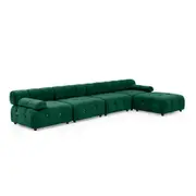 Foret 5 Seater Sofa Modular Arm Ottoman Tufted Velvet Lounge Couch Chaise Green