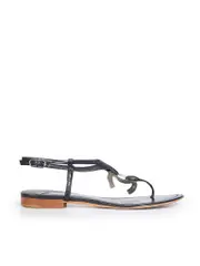 Black Leather Interlocking CC Logo Sandals