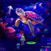 QGHOT Turtle Tapestry, Blacklight Ocean Tapestry Wall Hanging Undersea Black Light Poster for Kids Glow in the Dark for Bedroom Children Toddler Room Decor 80x60in