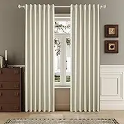 DUALIFE 90 Inch Blackout Cream Beige Curtains Boho, Thermal Insulated Curtains for Summer Heat for Bedroom Living Room Linen Pleated Drapes 90 Inches Long Rod Pocket(50W x 90L x 2 Panels)