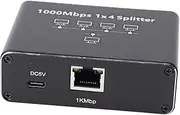 RJ45 Ethernet Splitter with USB Power Cable – High Speed 1000Mbps Gigabit RJ45 Splitter for Computer, TV, Game Console - Aluminum Alloy, Plug & Play, Up to 100m Transmission (1 to 4)