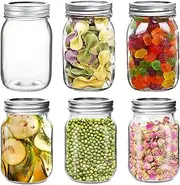 6 Pack 500ml Regular Mouth Mason Jars with Airtight Lids and Bands Glass Canning Jars Ideal for Preserving, Jam, Honey, Jelly, Wedding Favors, Shower Favors, Sauces, DIY Spice Jars, Salad (6 Pack)