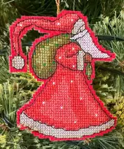 Handmade Cross Stitch Christmas Ornament-Complete-Vintage Santa Claus-Bag-Toys