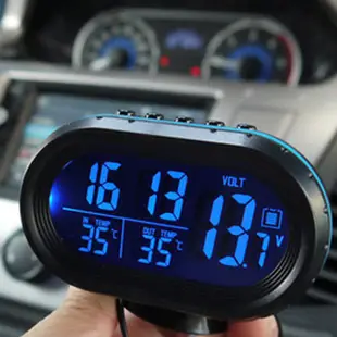 汽車LED背光數字顯示 溫度計鬧鐘 汽車時鐘 車內外雙溫度計 車載車用數字顯電壓表 頭帶夜光電子鐘現貨