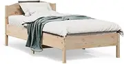 vidaXL Solid Wood Pine Bed Frame-195.5x95.5x74.5 cm-Brown Natural-Slatted Base-90x190 cm Mattress Base Not Included