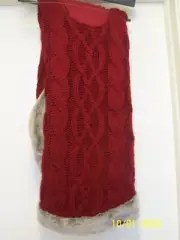 Koolaburra By Ugg Cable Knit Christmas Tree Skirt Elista Red W/Faux Fur Trim 54"