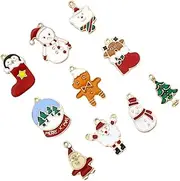 CORHAD 10pcs Christmas Jewelry Charms Pendants DIY Metal Craft Accessories Snowman Santa Tree Gingerbread