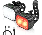 Bike Lights, Rechargeable Bicycle Lights Set Super Bright 8+12 Modes, IPX6 Waterproof Bike Lights for Night Riding/Cycling Safety, Front and Back Taillight