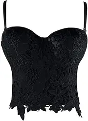 Women Steampunk Corset Sexy Push Up Bras Bustiers Tops Gothic Black Corsets Floral White Lace Lingerie Plus Size Bustier