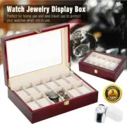 12 Grids Men Watch Box Jewelry Storage Wooden Display Case Organizer