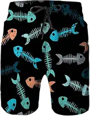 [Airmark] Mens Swim Trunks,Quick Dry Bathing Suits Summer Board Beach Shorts with Mesh Lining, Fish Multi Colored, Small