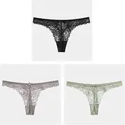 [FARZAH] Women Panties Female Underwear 3Pcs/ Lot Sexy Lace Thong Low Waist Lace Transparent Panties Women Hollow Out Breathable G String Briefs Bow Underwear Lingerie(Style 14,Large)