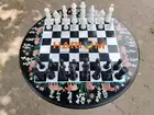 24" Round Marble Black Chess Set Indoor Game Set Inlay Multi Stone Floral Table