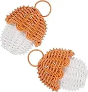 MOBUTOFU 2pcs Mini Pine Woven Basket Bags Versatile Storage Pouch for Party Favors Handmade Wicker Straw Purse Compact Design for Friendsgiving Supplies Small Jewelry