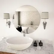 Round Wall Mirror 60 cm, Frameless Glass Design for Bedroom, Living Room, Bath, or Hallway - Easy to Mount, Modern Decorative Mirror with Included Screws