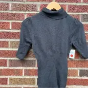 Ambiance Apparel Marled Gray Turtle Neck Puff Shoulder 1/2 Sleeve Sweater Top