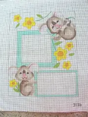Koalas and Flowers Needlepoint Picture Frame Hand Painted Canvas