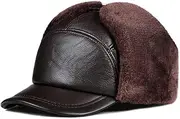 KJIASDFE Winter Men Leather Hat Male Warm Thick Velvet Bomber Hats Elderly Earflap Moto Windproof Snow Caps,D-6 7/8