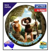 Early Man EDIBLE Rice Paper BIRTHDAY CAKE TOPPER IMAGE 19cm round