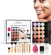 RoseFlower 15 Colors Foundation Concealer Palette +Primer +Makeup Brush, Cover Dark Circles&Blemish, Cream Contour, 3D Face Creator, Tone Corrector for a Natrual Glow, All in One Face Makeup