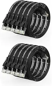 Cat 6 Ethernet Cable 1.5ft (10 Pack) (at a Cat5e Price but Higher Bandwidth) Cat6 Flat Internet Network Cable - Ethernet Patch Cables Short - Black Computer LAN Cable with Snagless RJ45 Connectors