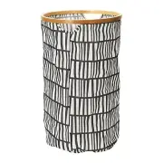 Household Essentials Bamboo Rimmed Round Krush Hamper with Cutout Handles, Bl...