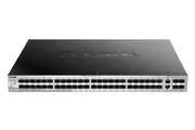 D-Link 54 port Stackable Gigabit Switch with 48 SFP ports and 4 10 Gigabit SFP+ ports and 2 10GBASE-T ports.