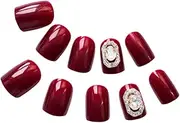 Mikinona Diy False Nails Set 24pcs Red Nail Stickers Girls False Nail Tips No Smell for Home or