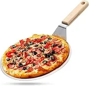 UPTRUST 10 Inch Stainless Steel Pizza Peel Metal Round Pizza Spatula, Large Pizza Board with Wood Handle for Baking Homemade Pizza and Bread or Cheese Serving Tray Oven