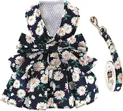 Dog Dress Bowknot Harness Leash Set for Small Dogs Cats Daisy Floral Girl Dog Dresses Cute Puppy Princess Clothes Pet Doggy Outfits Breathable Dresses (M)