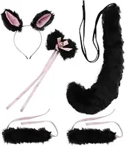 TOVINANNA Halloween Party Fox Ears and Tail Suit 5pcs Cosplay Set Plush Accessories for Women Girls