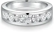 [yoalincy] Men Moissanite Ring Moissanite Eternity Wedding Band Ring, 1.4cttw D Color VVS1 Lab Diamond Channel Set, S925 Silver with 18K White Gold Plated Moissanite Wedding Engagement Anniversary