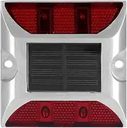 4 LED Solar LED Road Studs,Outdoor Driveway Lights for Safety Visibility Road Driveway Pathway Light(Red)