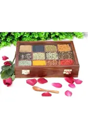 Sheesham Wood Fix Masala Box 12Container With Storage Lid Spiece Box For Kitchen