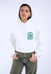 [Dr Denim] Dr Denim Women's Ethel Hoodie in Off White Small Dd Peace S Off White Small Dd Peace