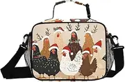 Chickens Santa Hats Insulated Lunch Box for Women Men - Ideal for Work, Picnics - Includes Adjustable Shoulder Strap