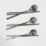 3Sets Korean Chopstick&Spoon Stainless Steel Chopsticks High Quality leaf / Patt