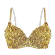 Womens Belly Dance Tops Sparkle Sequins Beading Padded Bra Top Belly Dancing Costumes Raves Party Pole Dance Dance Club Wear-Yvan Gold 34