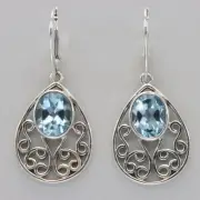 Facetted Oval BLUE TOPAZ Teardrop Leverback Earrings 925 STERLING SILVER #45e