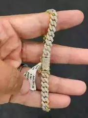10MM Round Lab Created Diamond Cuban Link Men Bracelet 14K Yellow Gold Over 8"