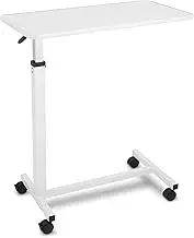 Altus Adjustable Overbed Bedside Table with Rolling lockable Wheels laptop walnut home hospital (Large White)