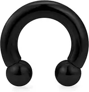 [Kridzisw] 316L Surgical Steel PA Ring Circular Internally Threaded Barbell Horseshoe 2G 4G 6G 8G Black Pierceing Body Jewelry Sold Individually Inner Diameter 12mm 16mm
