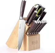PAUDIN Kitchen Knife Set with Block, 14 Pieces Knife Sets for Kitchen with Block, High Carbon German Stainless Steel Sharp Chef Knife Set with Ergonomic Pakkawood Handle