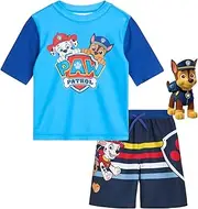 Nickelodeon Boys' Paw Patrol UPF 50+ Rash Guard Set - Chase, Marshall Swim Shirt and Trunks (2T-7)