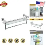 Space-Saving 21" Rectangular Floating Shelf in Brushed Nickel with Towel Rack