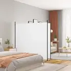 2-Panel Room Divider White 348x180 cm Fabric Privacy Screen Home Decor Par 50274