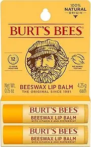 Burt's Bees Moisturizing Lip Care, for All Day Hydration, 100% Natural, Original Beeswax with Vitamin E & Peppermint Oil (2 Pack)