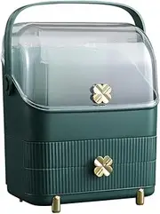 Furb Makeup Organisers - Waterproof Storage Box with Lid, Dustproof Cosmetic Vanity Cases with 2 Drawers, Multi-Function Desk Cosmetics Display Storage Box (Green)
